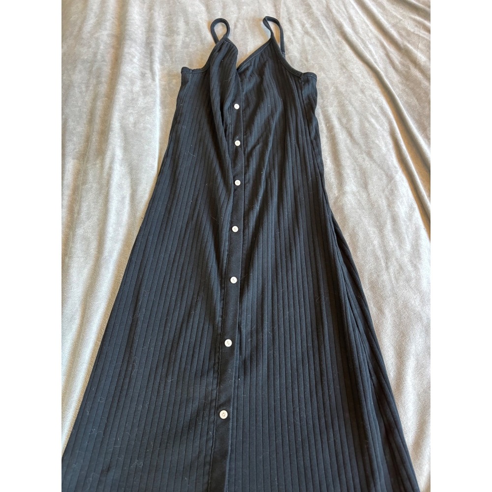 Aerie Ribbed Knit Button Front Midi Dress Black Sleeveless Small